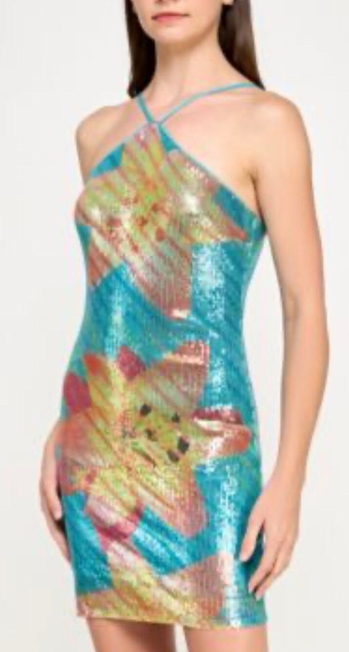 Invitee BCX Turquoise Lily Sequin Mini Dress S NWT